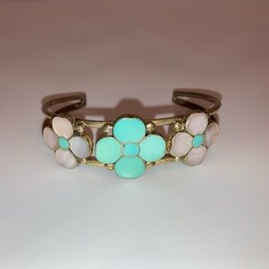 VINTAGE rare signed Zuni sterling silver mother of pearl turquoise bracelet cuff